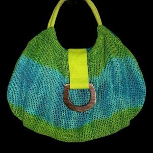 Blue and Green Boho Knit Bag